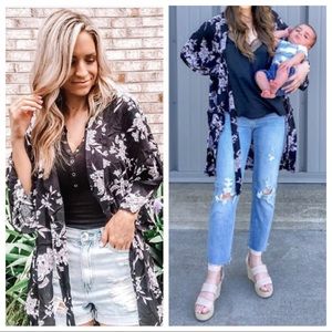 Spiritual Gangster Boho Black Floral Kimono